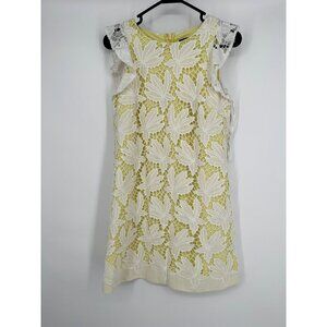 Tahari‎ Women's Yellow Ruffled Cap Sleeve Lace Dress Petite Size 2P
